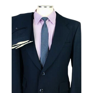 40L* Jupiter Paris France Mens Vintage 2 Button Pure Wool Suit Dk Navy Pants 38